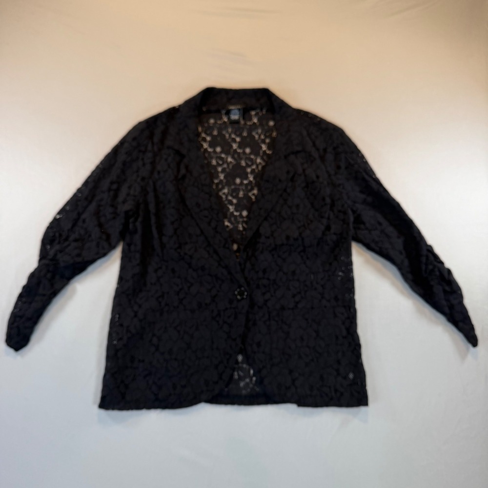 Black Floral Lace Blazer Womens L Dark Fairy Whimsigoth Coquette Grunge Goth